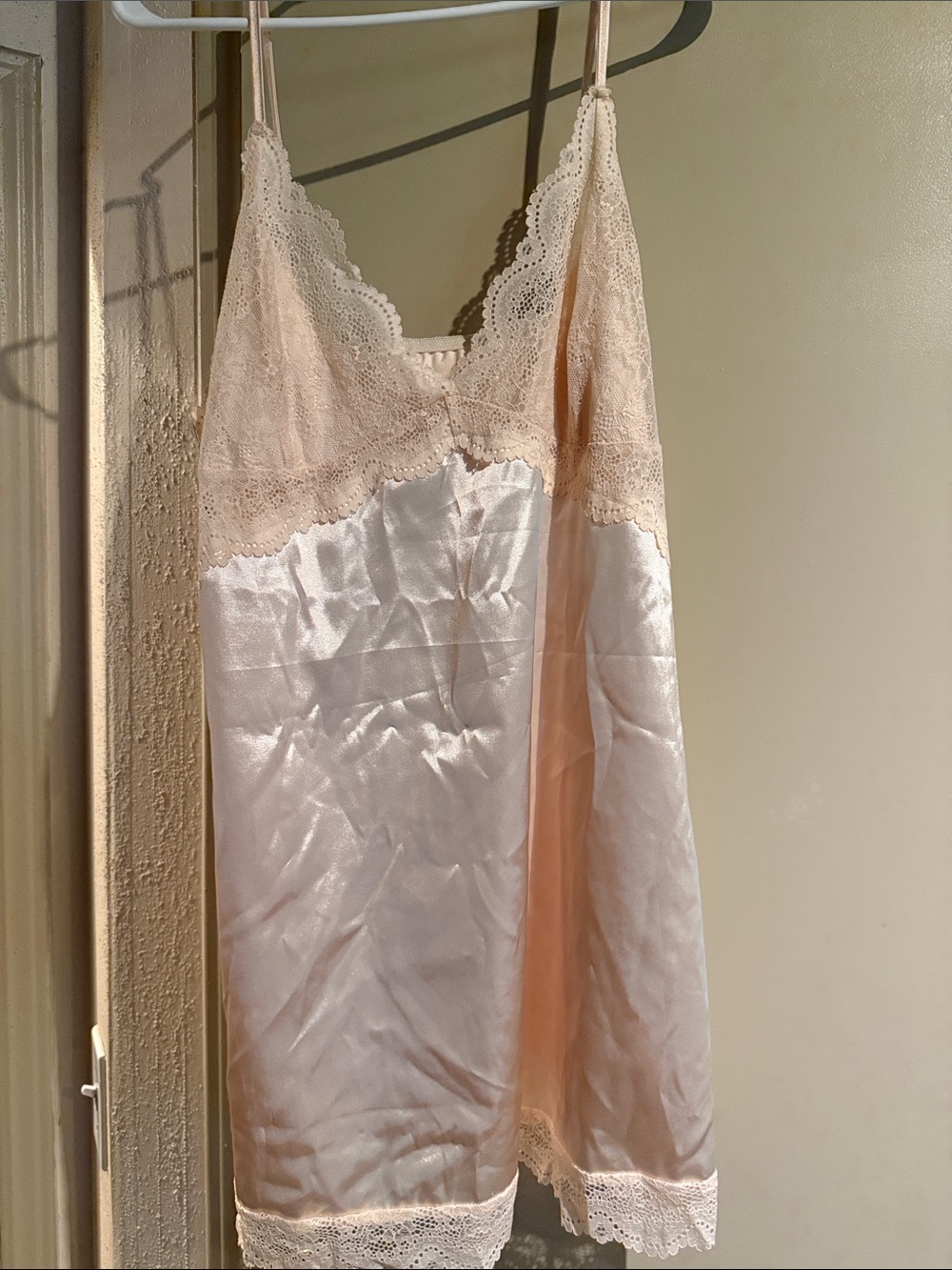 SHEIN Satin Lace-Trim Slip Dress - Cream Blush